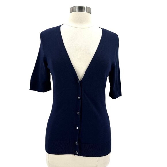 NWT New York & Company 7th Avenue Navy Blue Knit Button Cardigan Medium - Picture 1 of 9